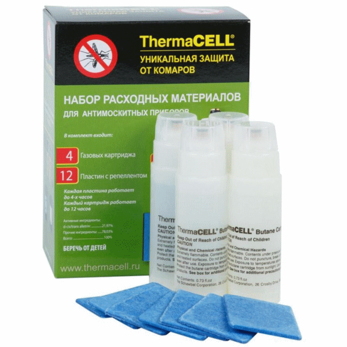 Набор для прибора противомоскитного Thermacell (4 газовых картриджа + 12 пластин)