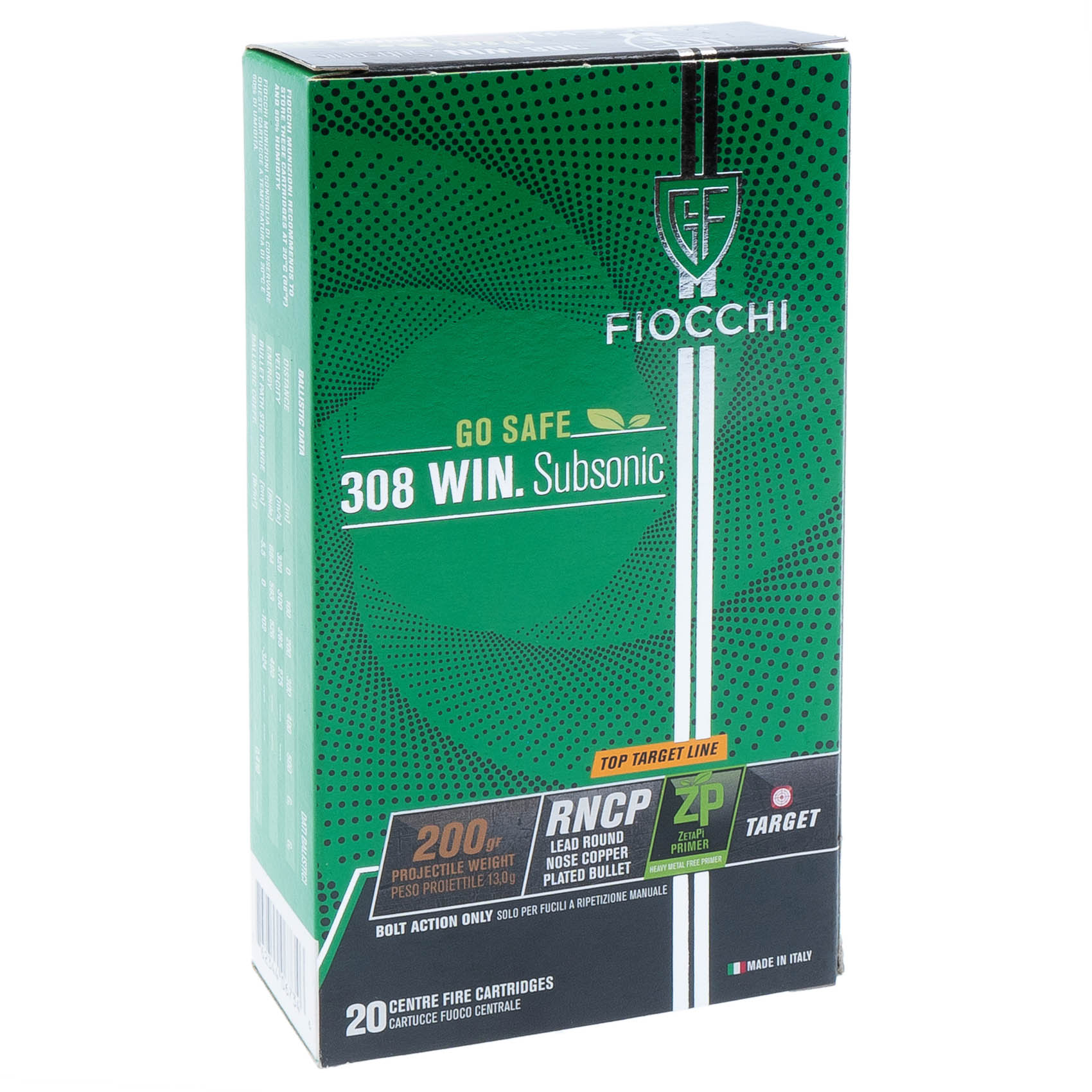 Патрон Fiocchi калибр 308 Win Subsonic RNCP 200gr. (20шт.)